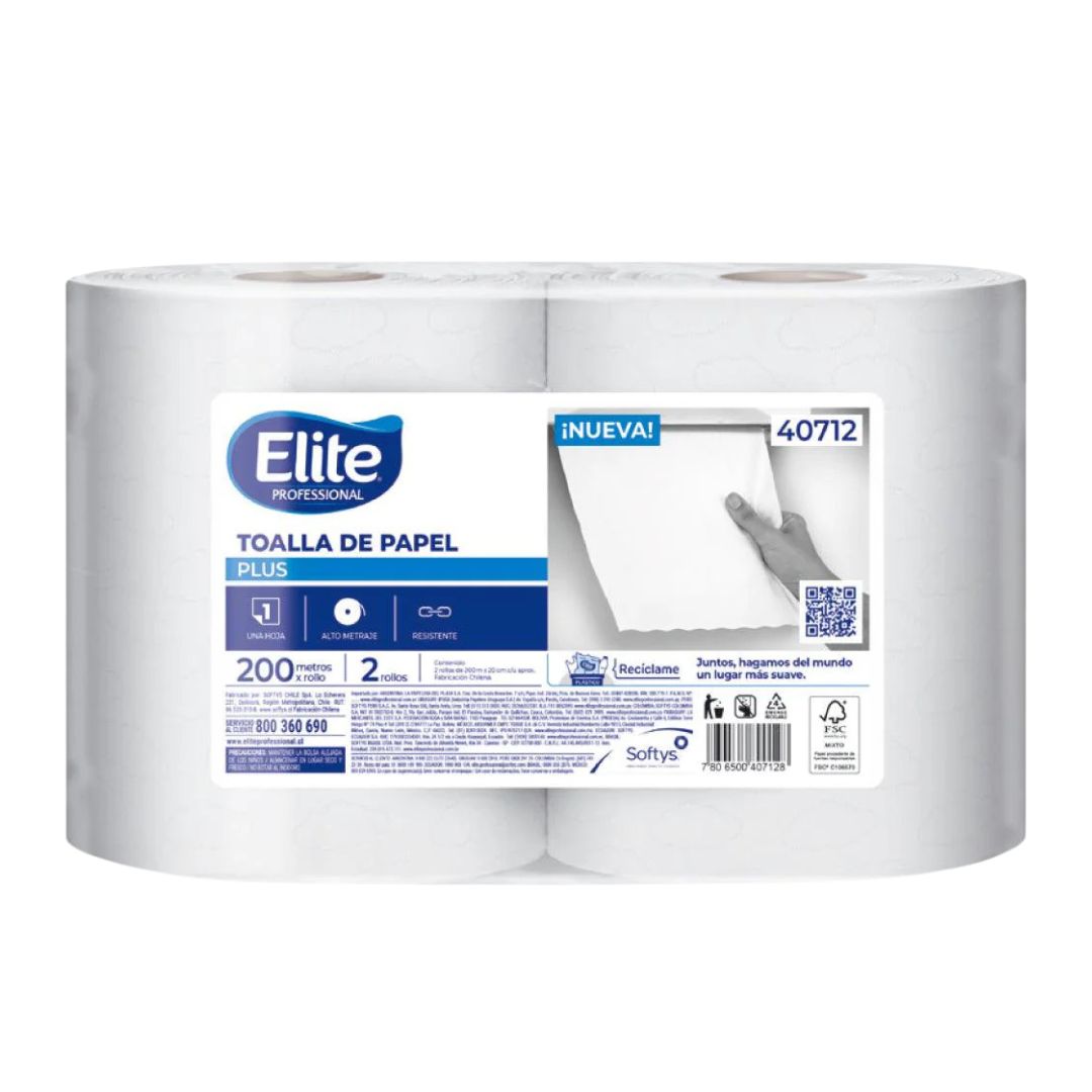 Elite Toalla Industrial 200 mts x 2 Rollos