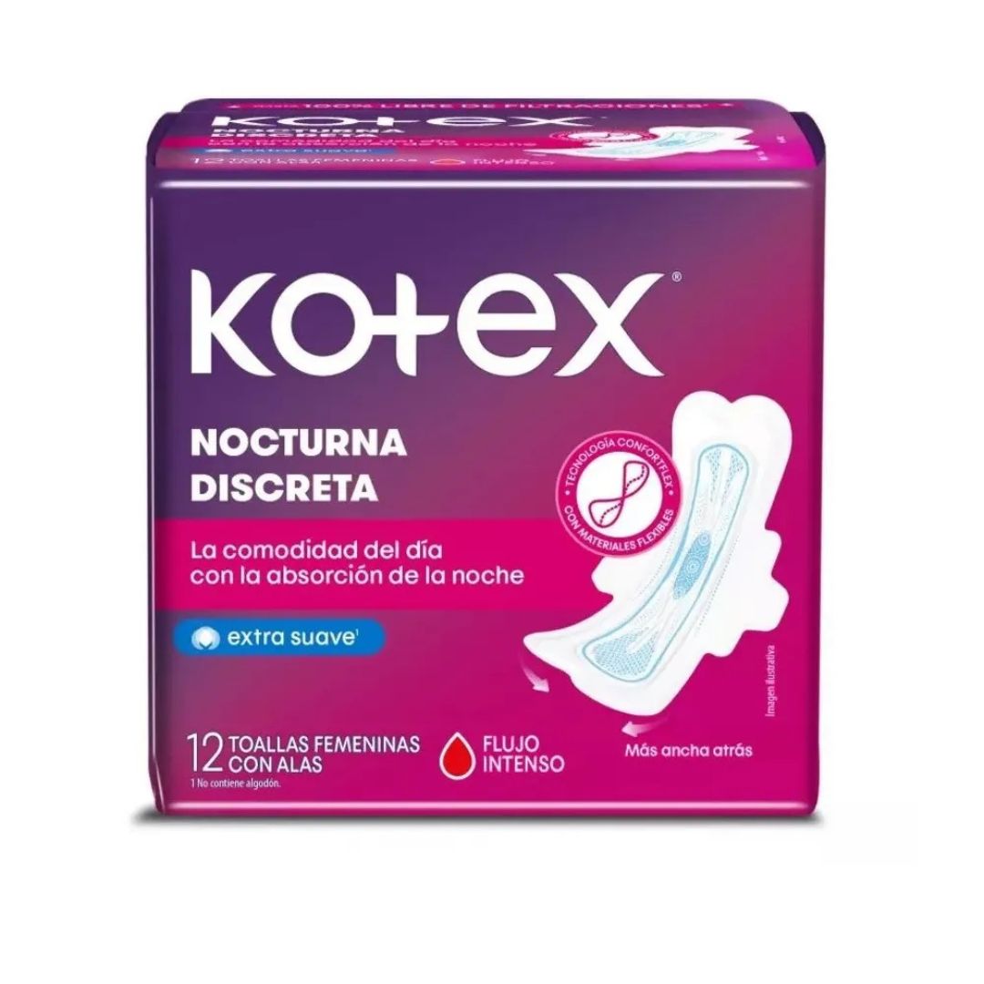 Kotex Toalla Íntima Nocturna Discreta / 12 Unidades