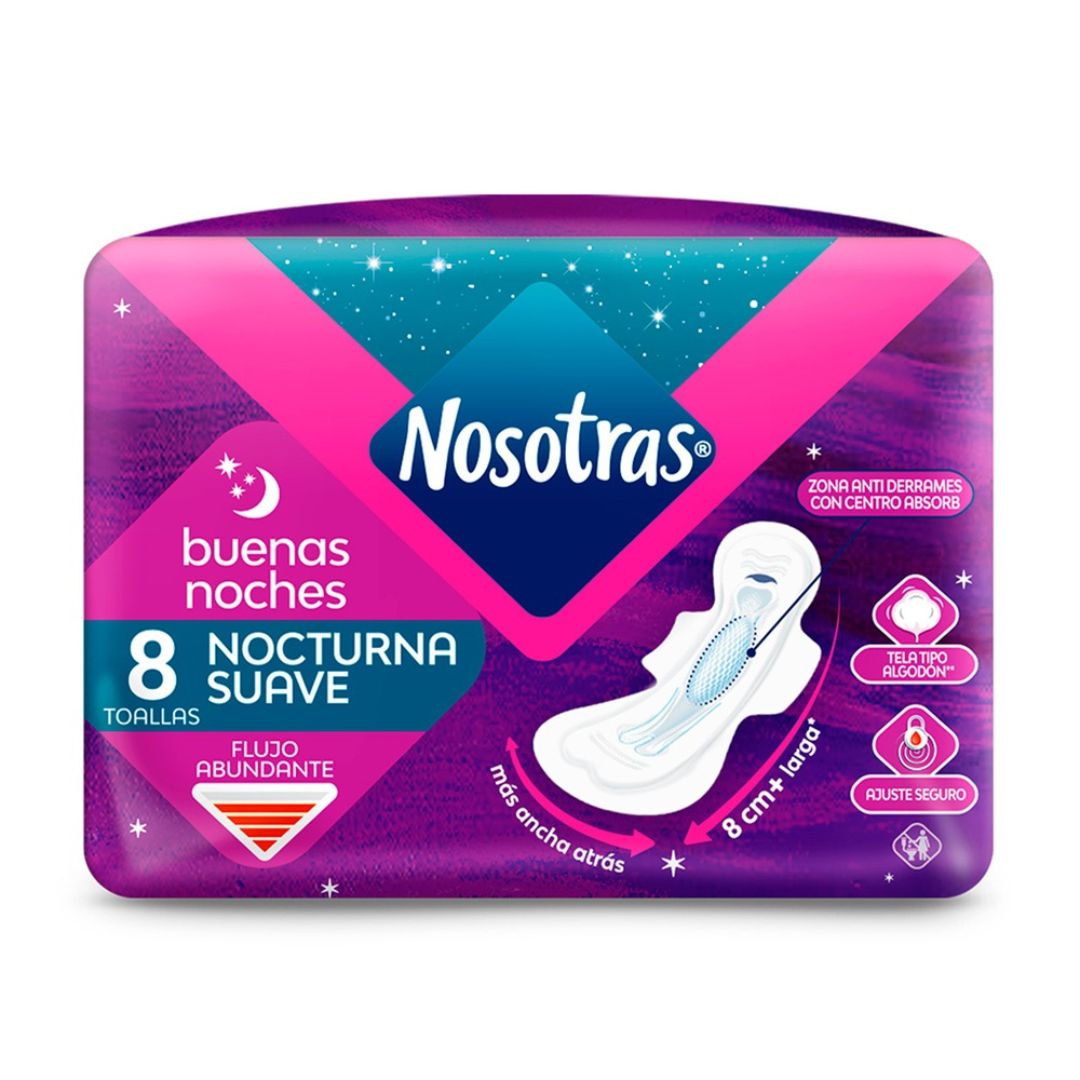 Nosotras Toallas íntimas Nocturnas Extra Suave / 8 Unidades