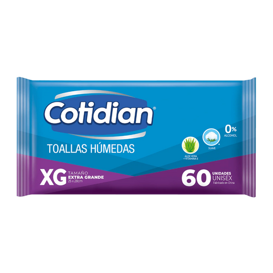 Cotidian Toallas Humedas XG 25X28cms 60 unidades