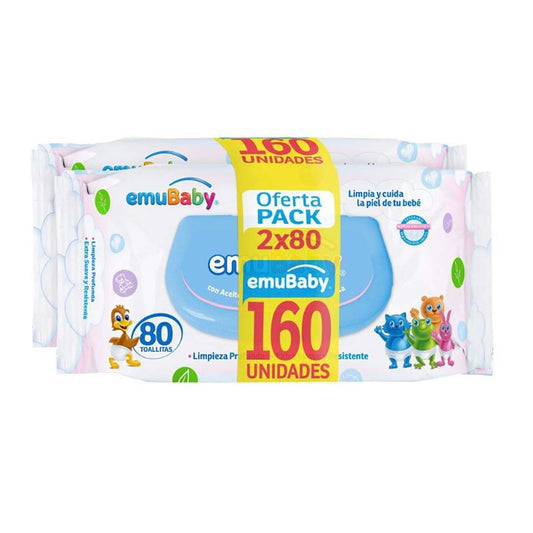 Emubaby Toallas Hùmedas con Tapa / Pack 2 x 80 Unidades