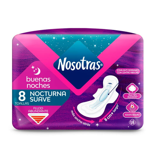 Nosotras Toallas íntimas Nocturnas Extra Suave / 8 Unidades